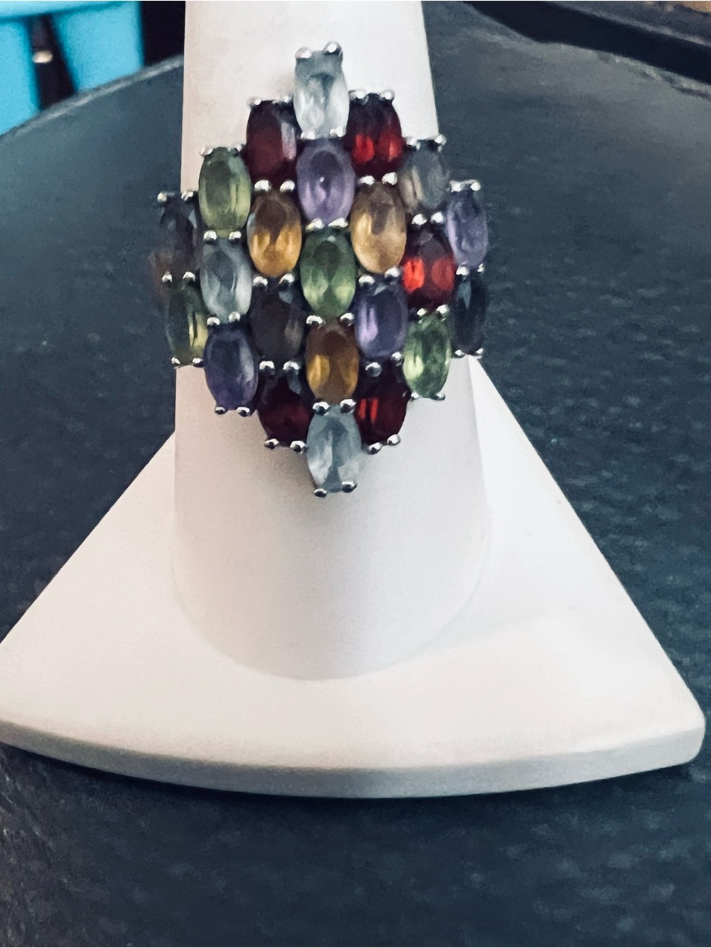 Multi-Color Gemstone Cluster Statement Ring - Women Jewelry